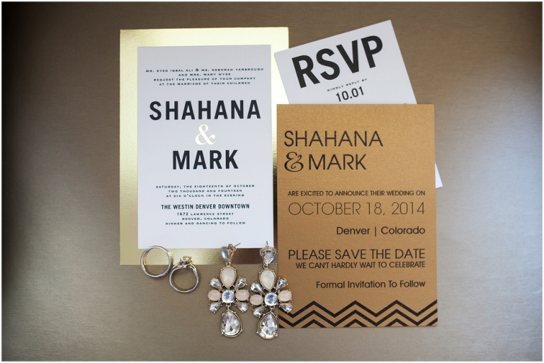 Metallic wedding invitation suite