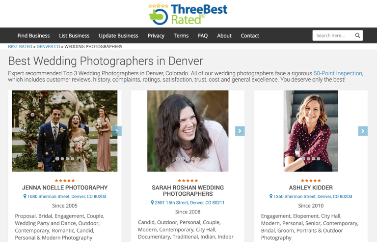Three Best Rated Denver wedding photographers