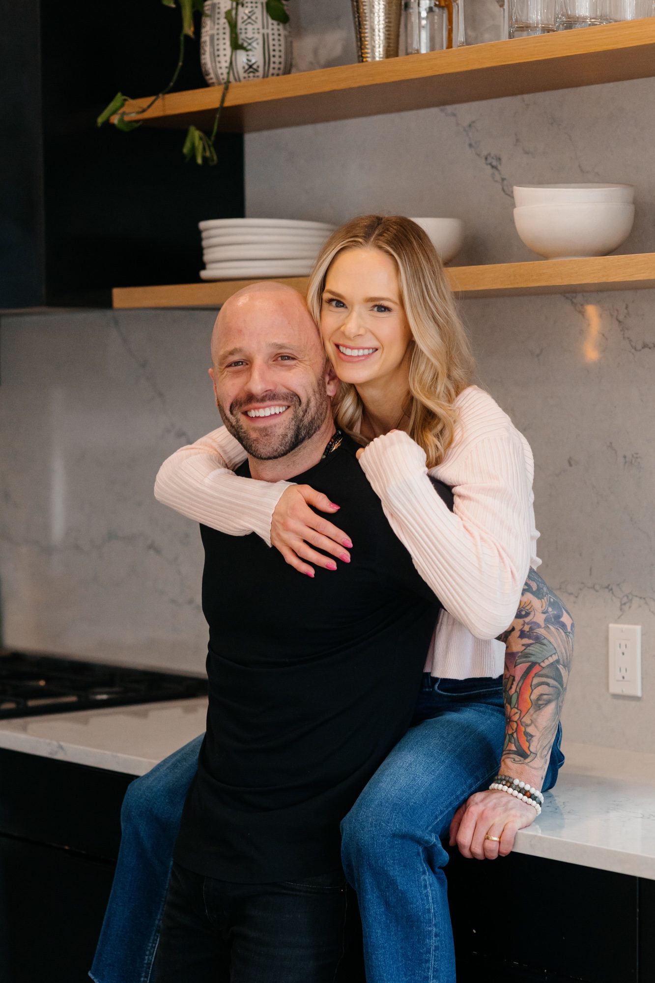 Denver couples photos at home, couple posing inside their home for a portrait session