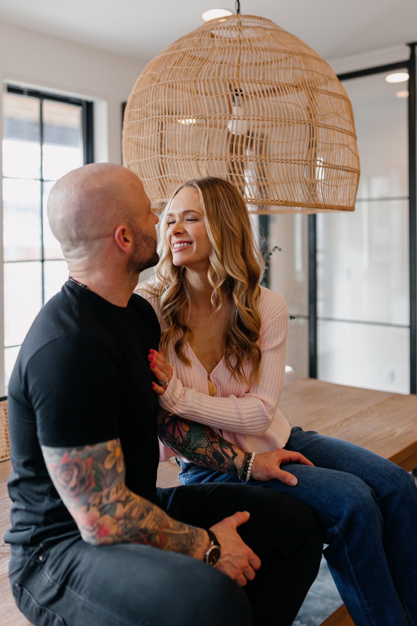 Denver couples photos at home, couple posing inside their home for a portrait session