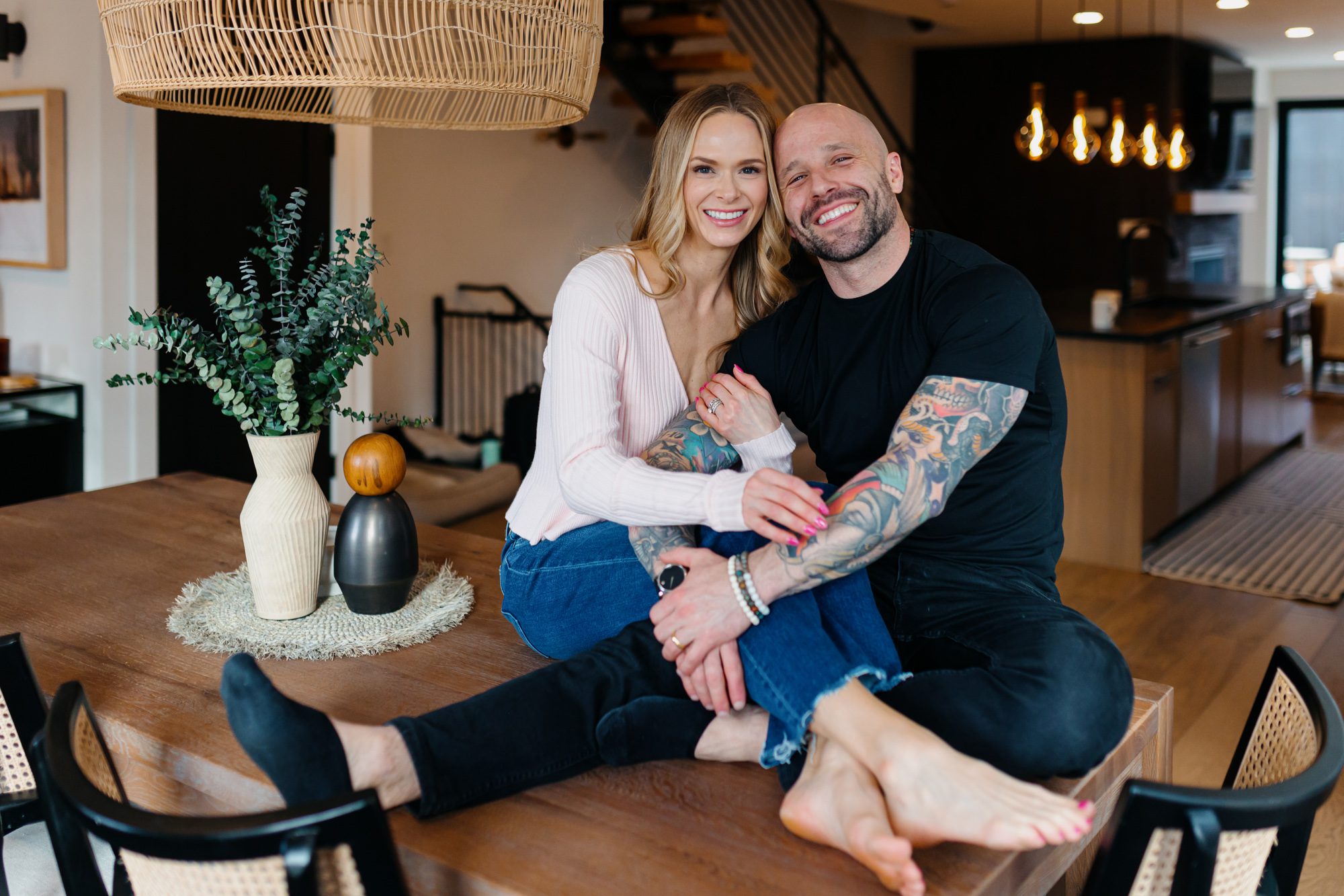 Denver couples photos at home, couple posing inside their home for a portrait session