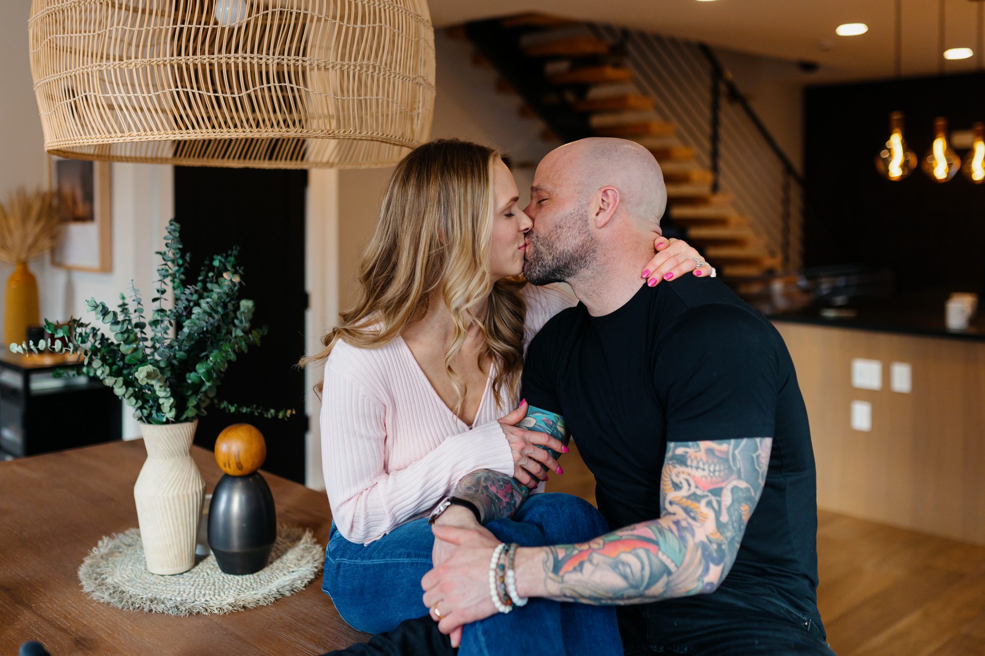 Denver couples photos at home, couple posing inside their home for a portrait session