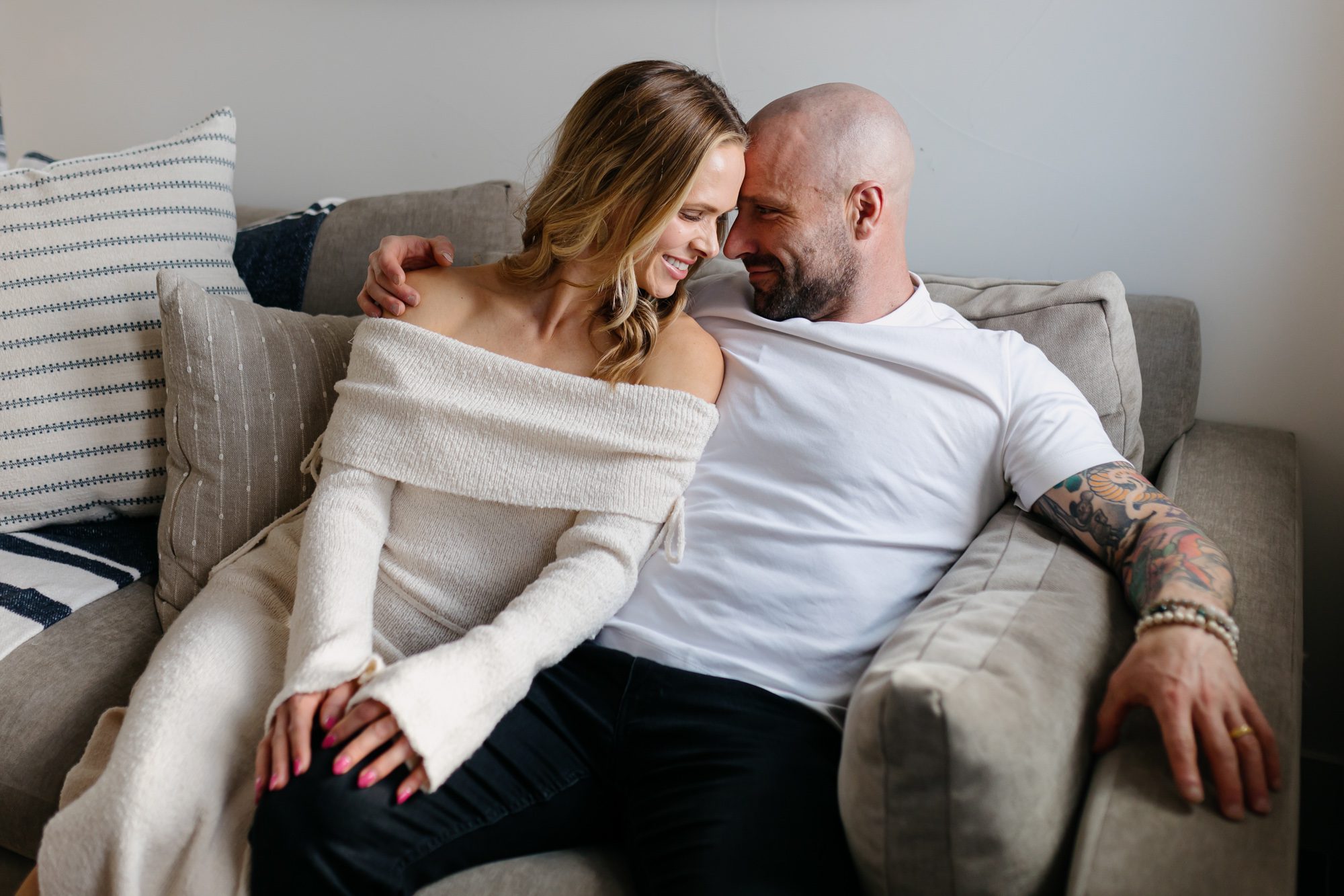 Denver couples photos at home, couple posing inside their home for a portrait session