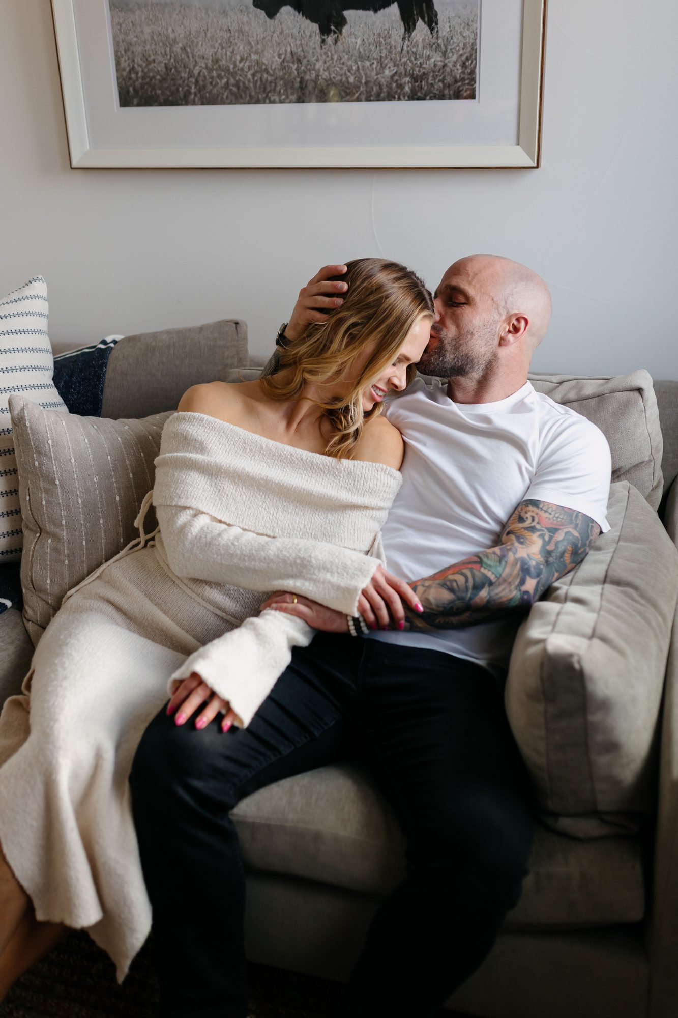 Denver couples photos at home, couple posing inside their home for a portrait session