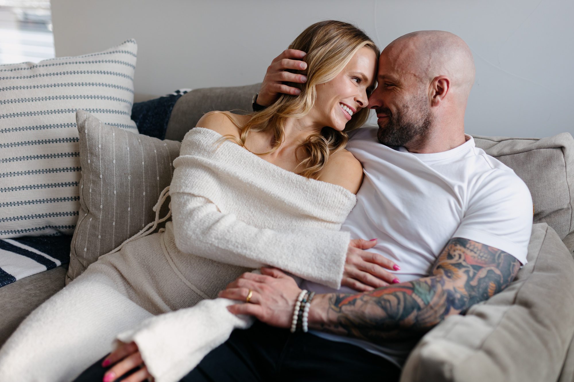 Denver couples photos at home, couple posing inside their home for a portrait session