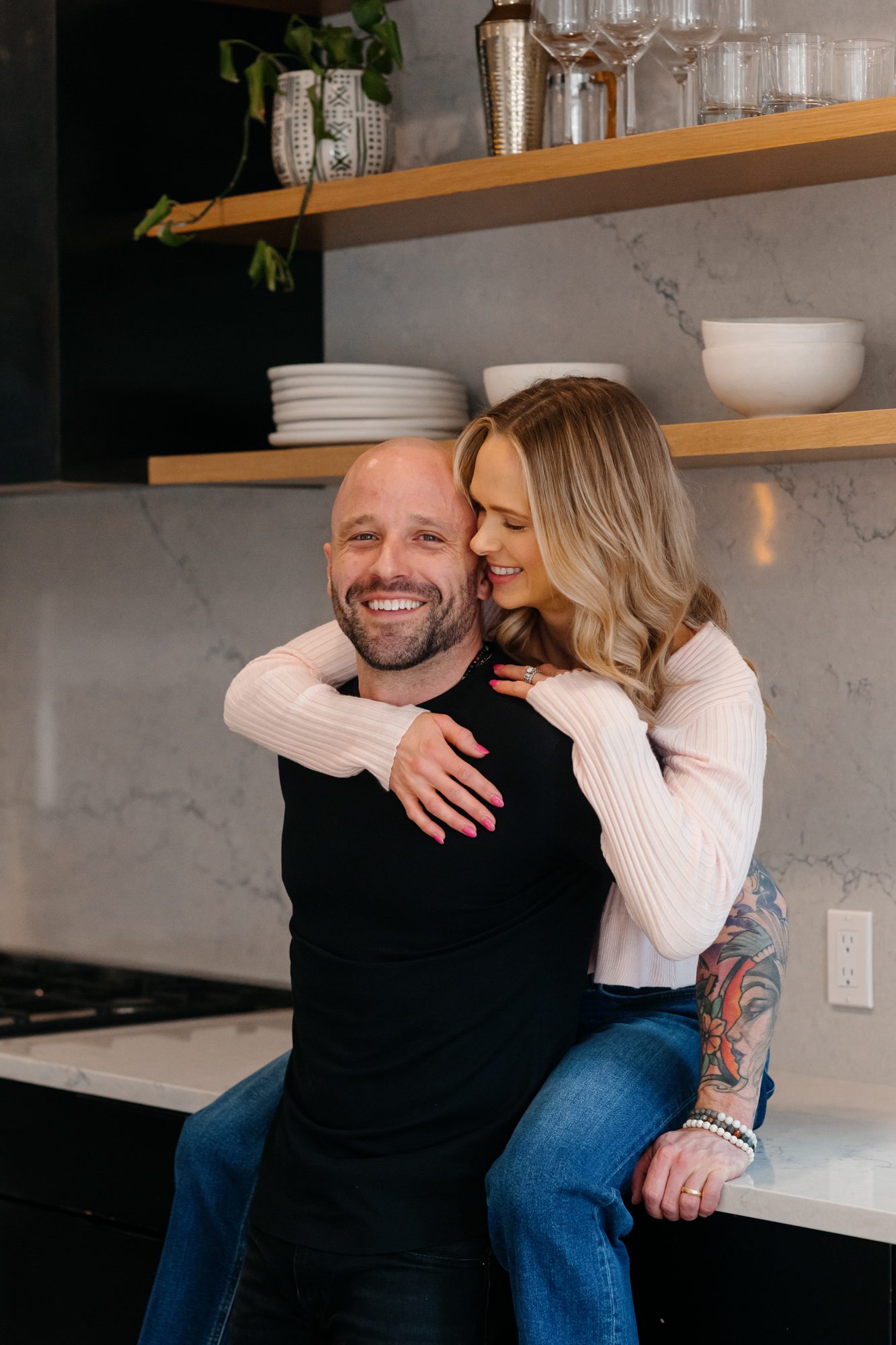Denver couples photos at home, couple posing inside their home for a portrait session