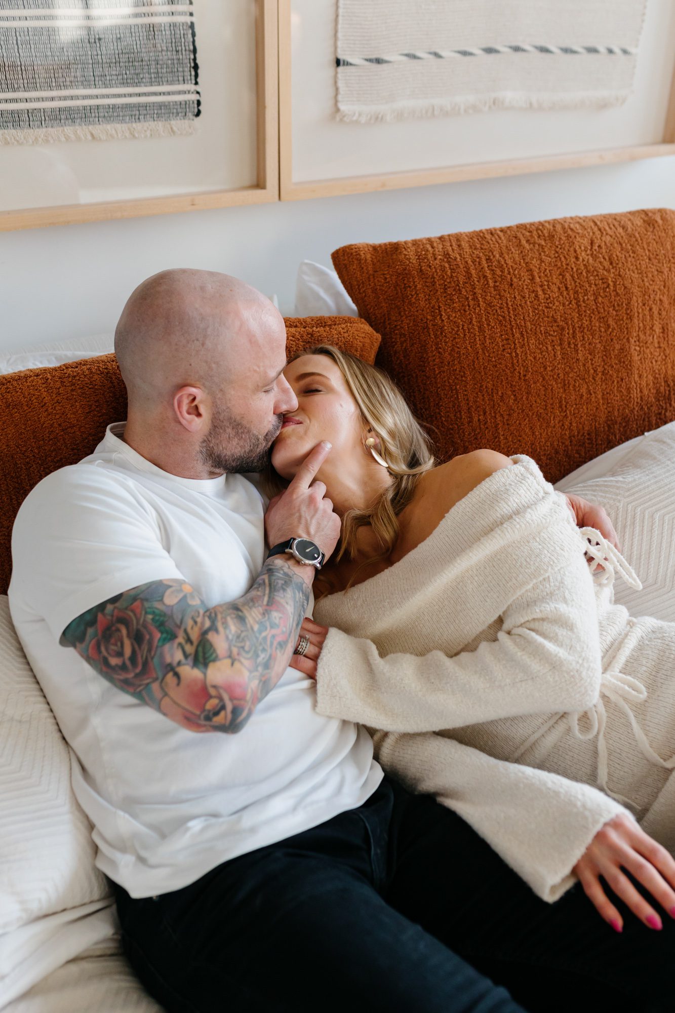 Denver couples photos at home, couple posing inside their home for a portrait session