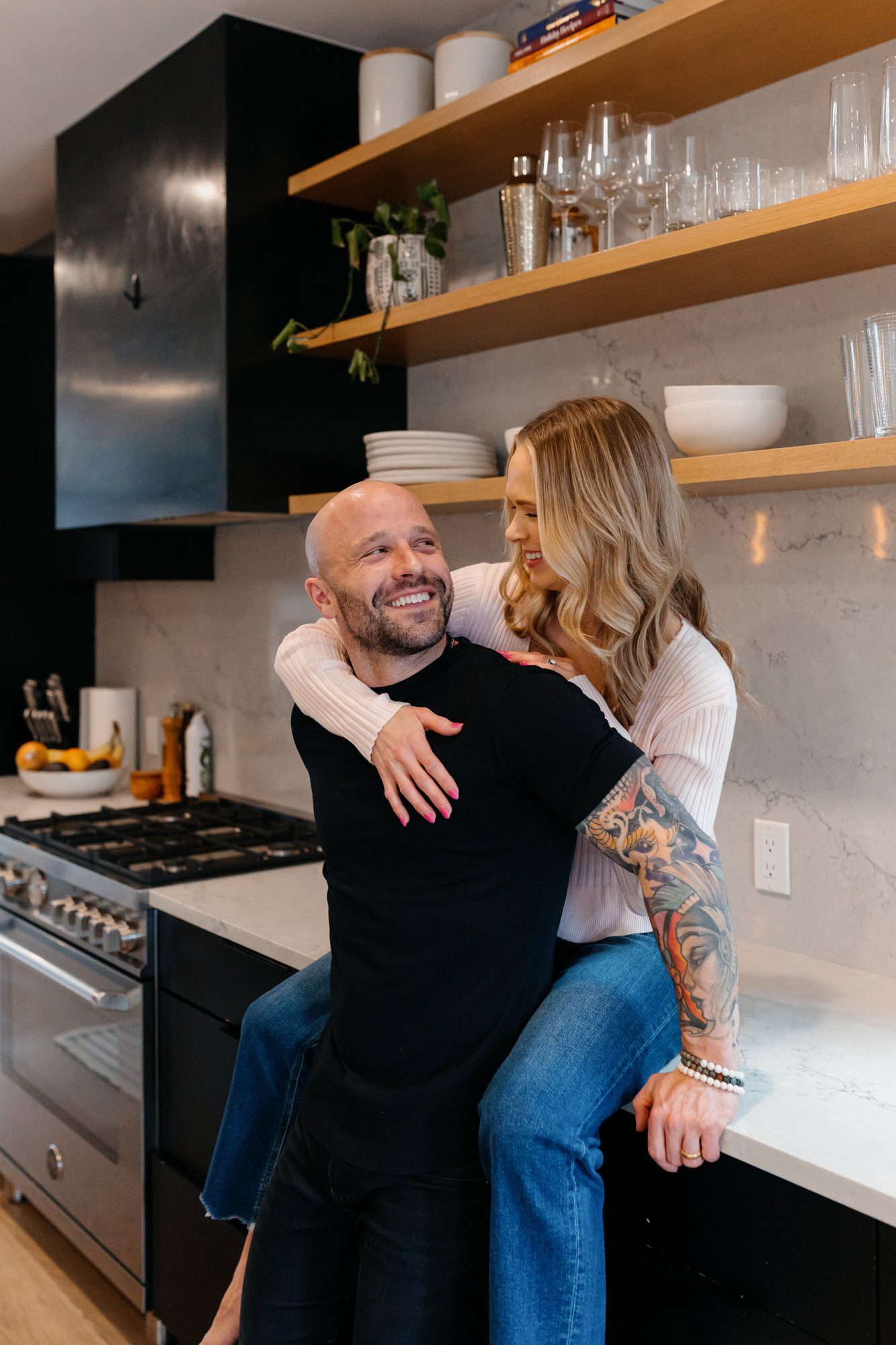 Denver couples photos at home, couple posing inside their home for a portrait session