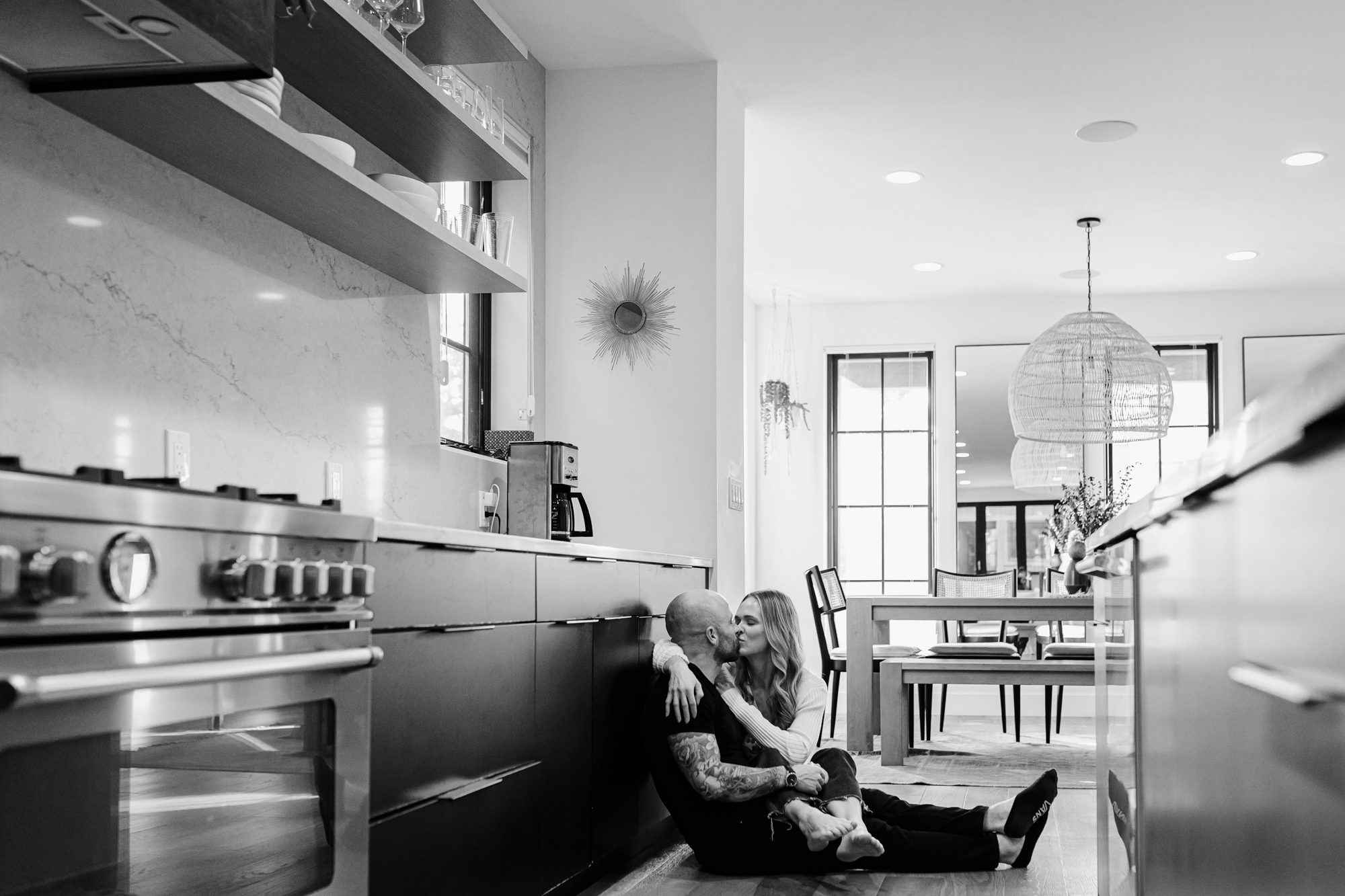 Denver couples photos at home, couple posing inside their home for a portrait session