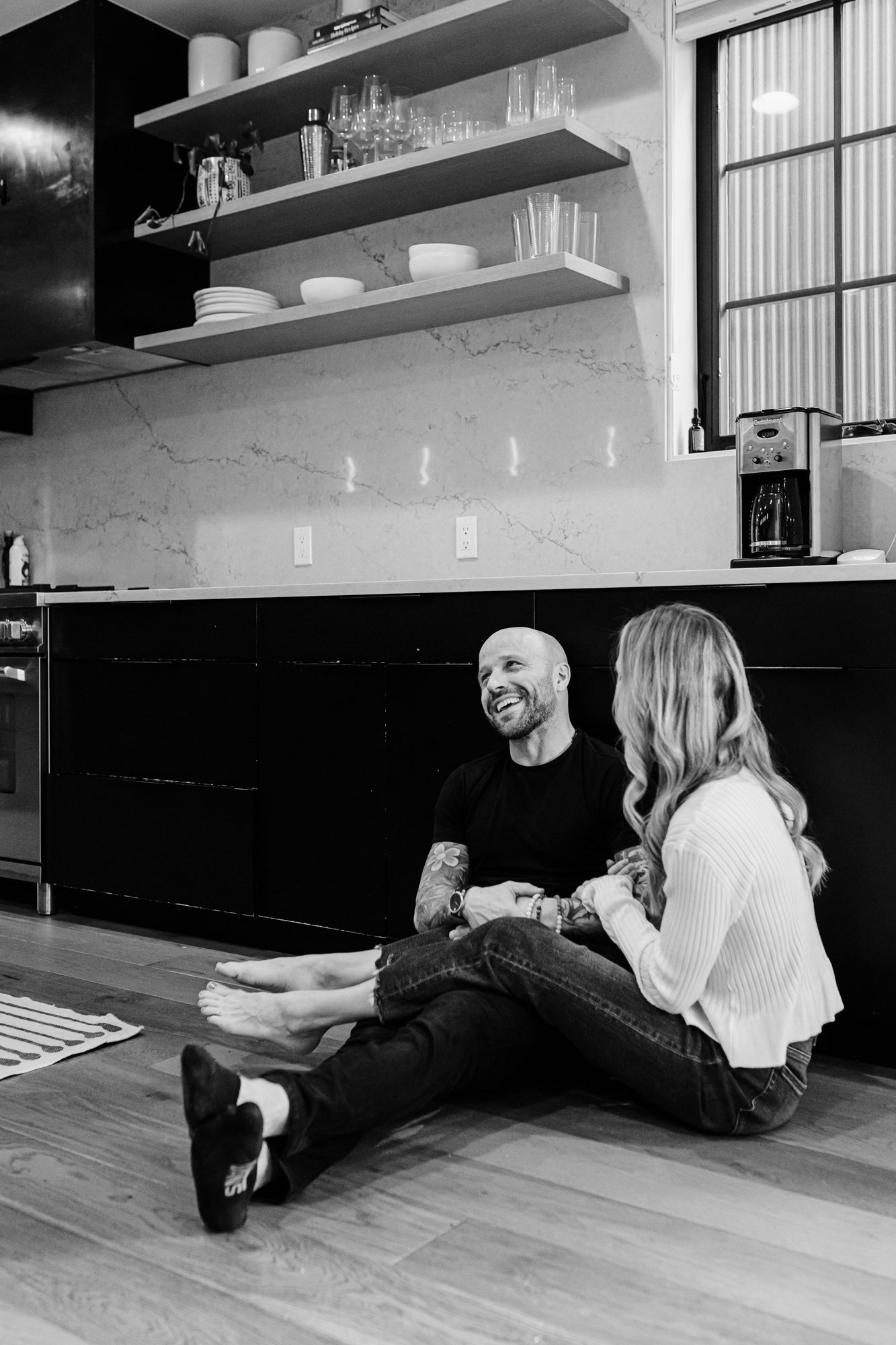 Denver couples photos at home, couple posing inside their home for a portrait session