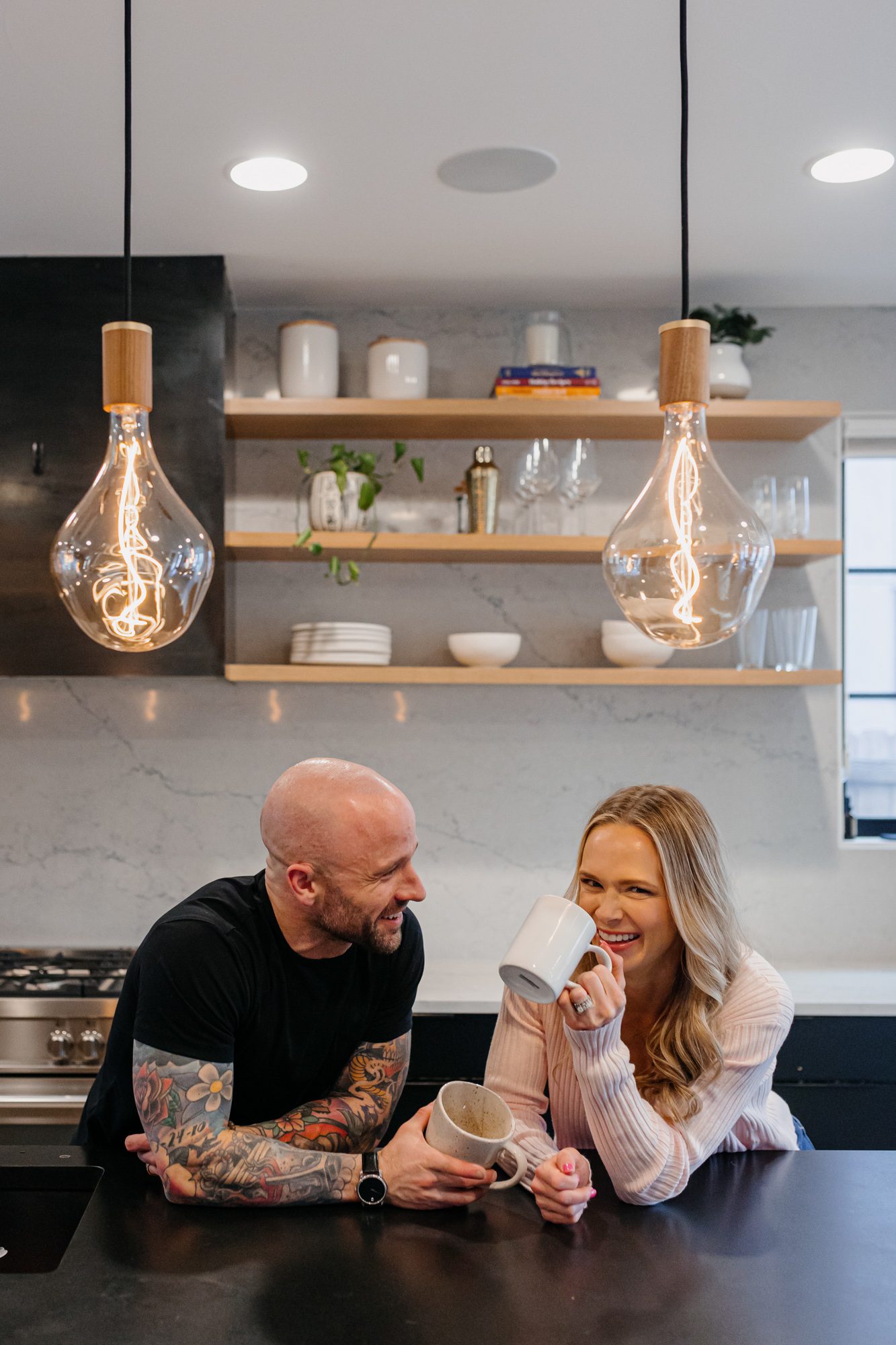 Denver couples photos at home, couple posing inside their home for a portrait session