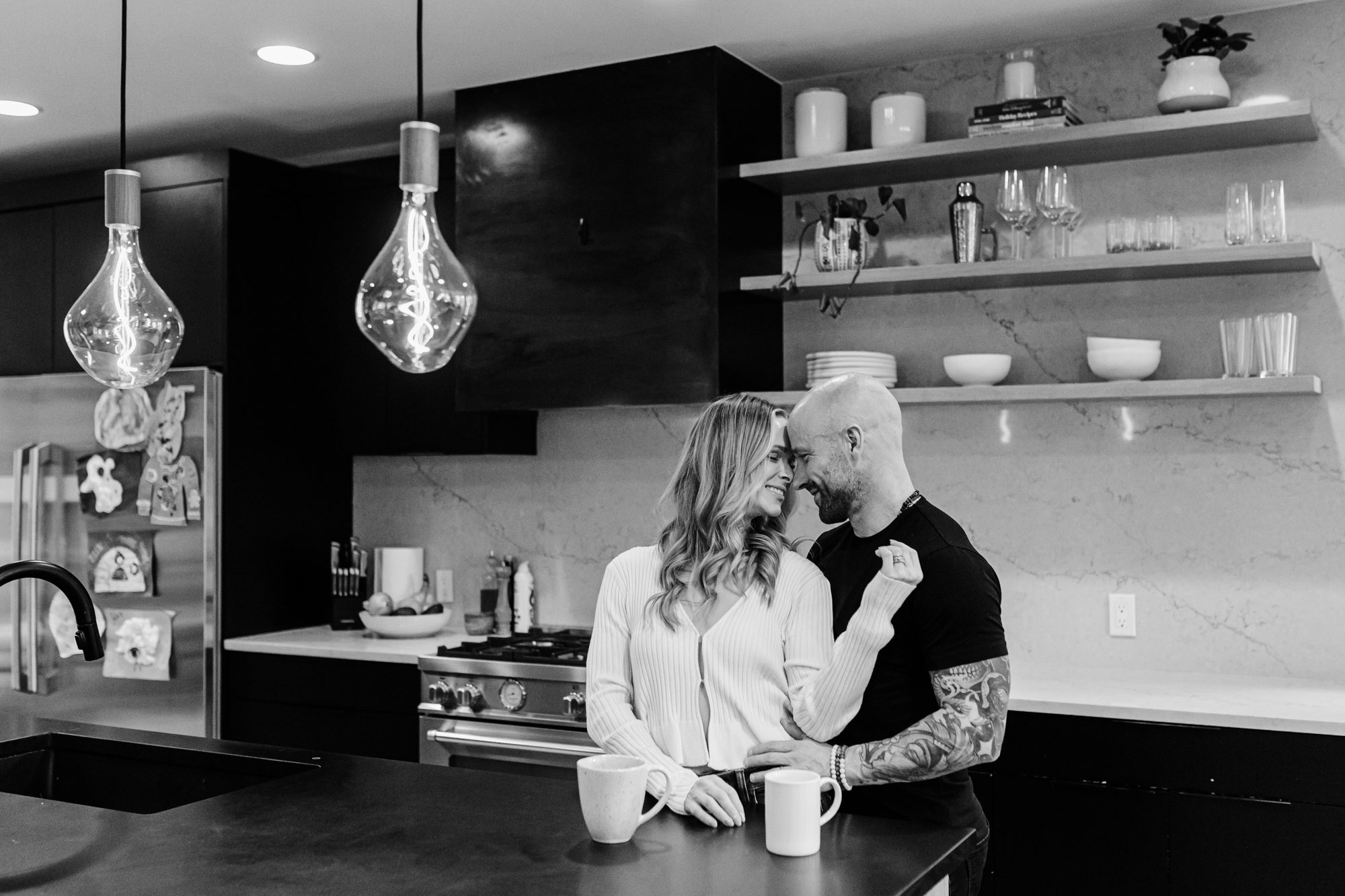 Denver couples photos at home, couple posing inside their home for a portrait session