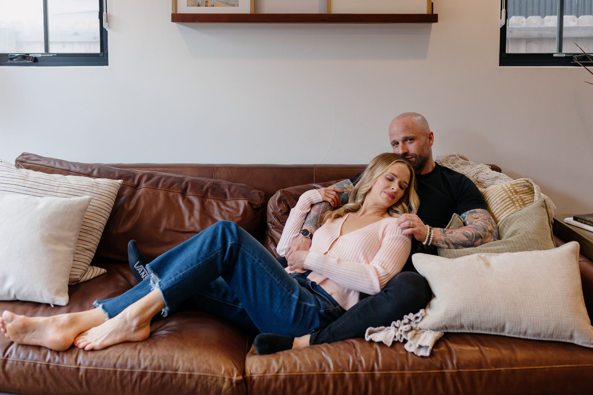 Denver couples photos at home, couple posing inside their home for a portrait session