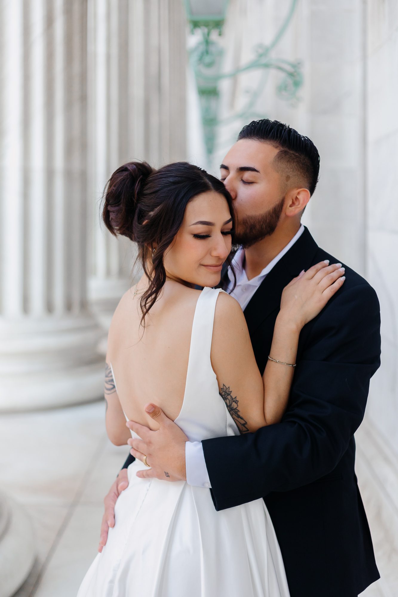 Candid moment from a Downtown Denver courthouse elopement celebration