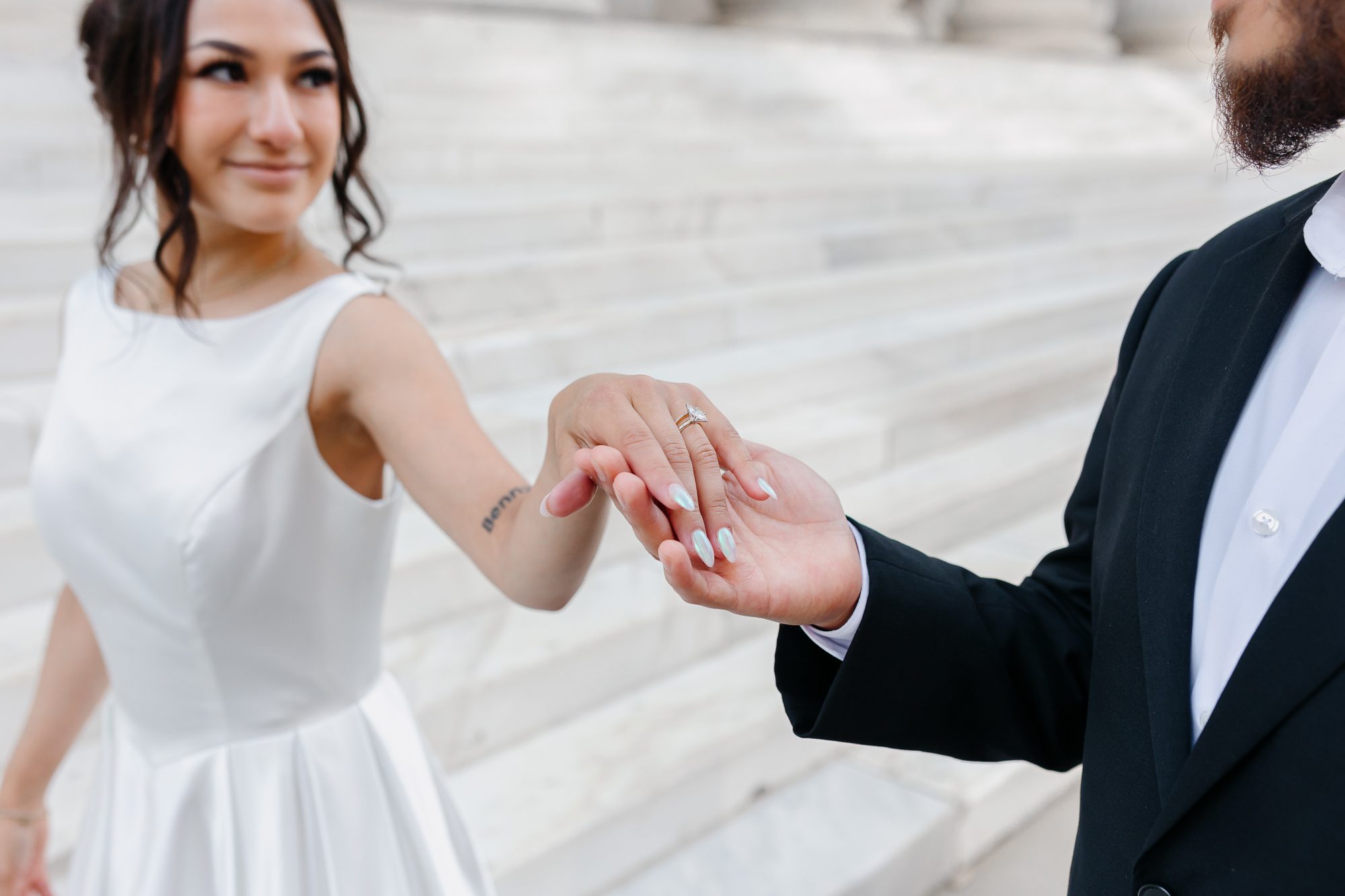 Bride and groom celebrating their courthouse elopement in Denver