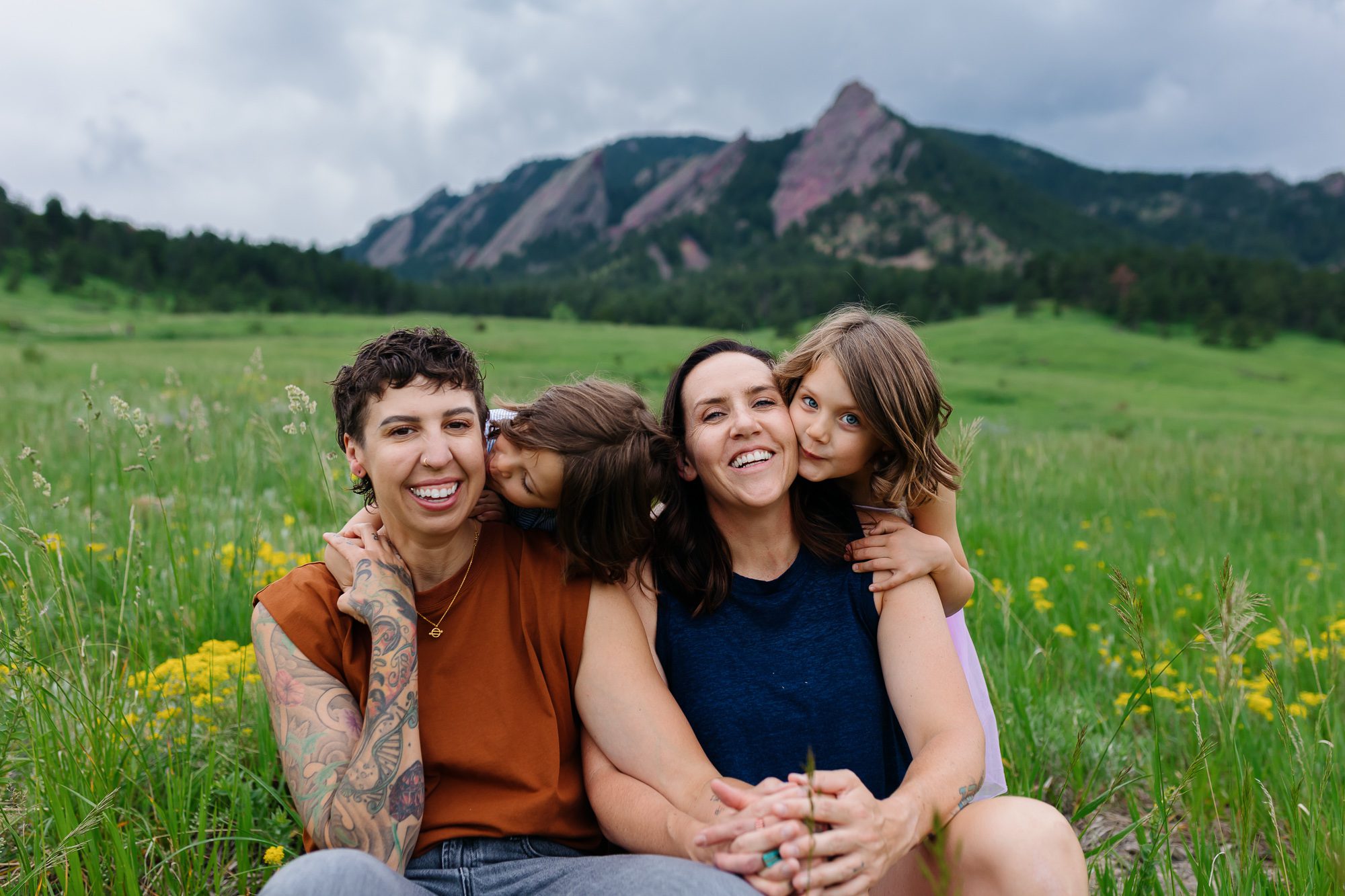 Family posing during Denver fall family session