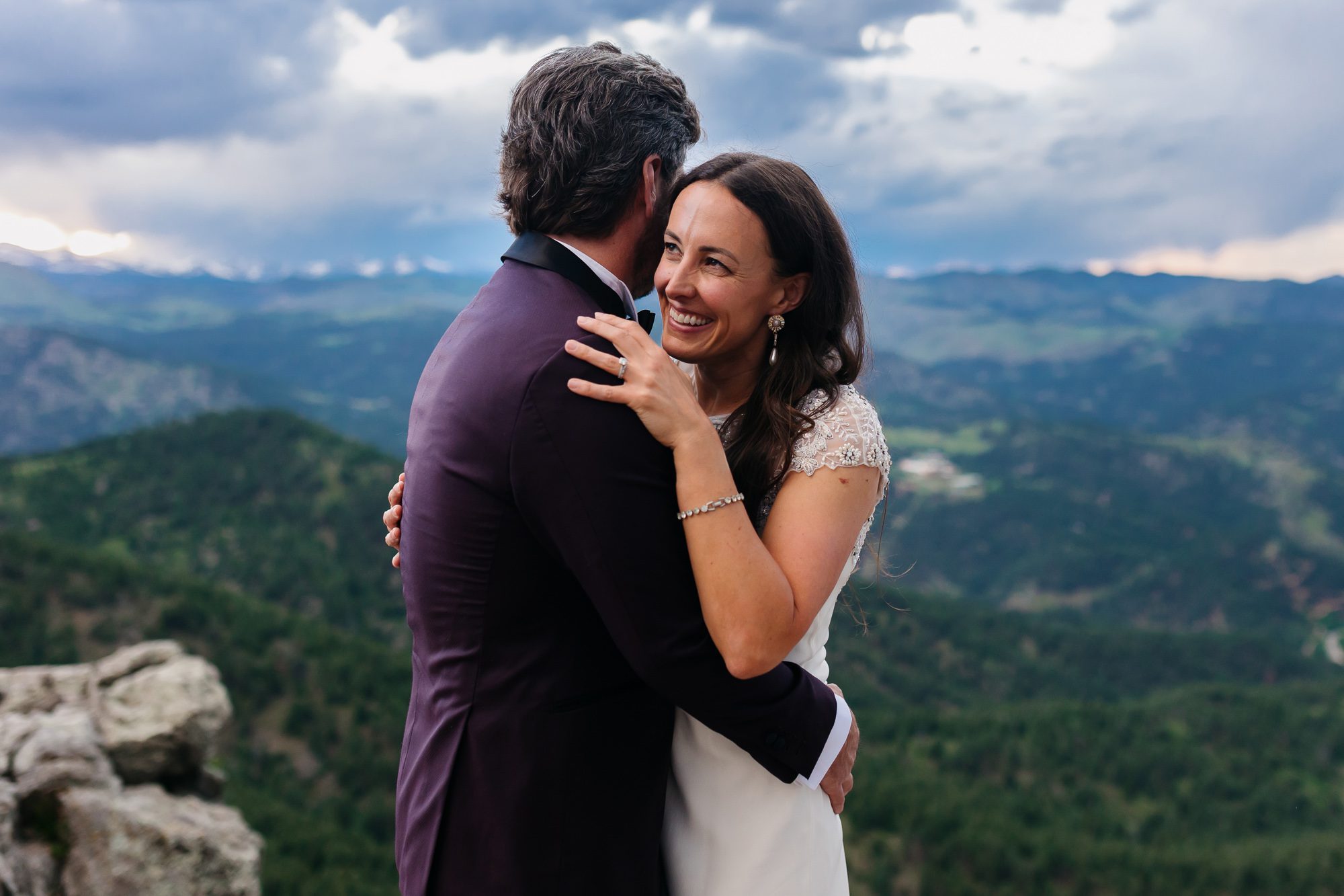 Outdoor Boulder elopement photos with mountains