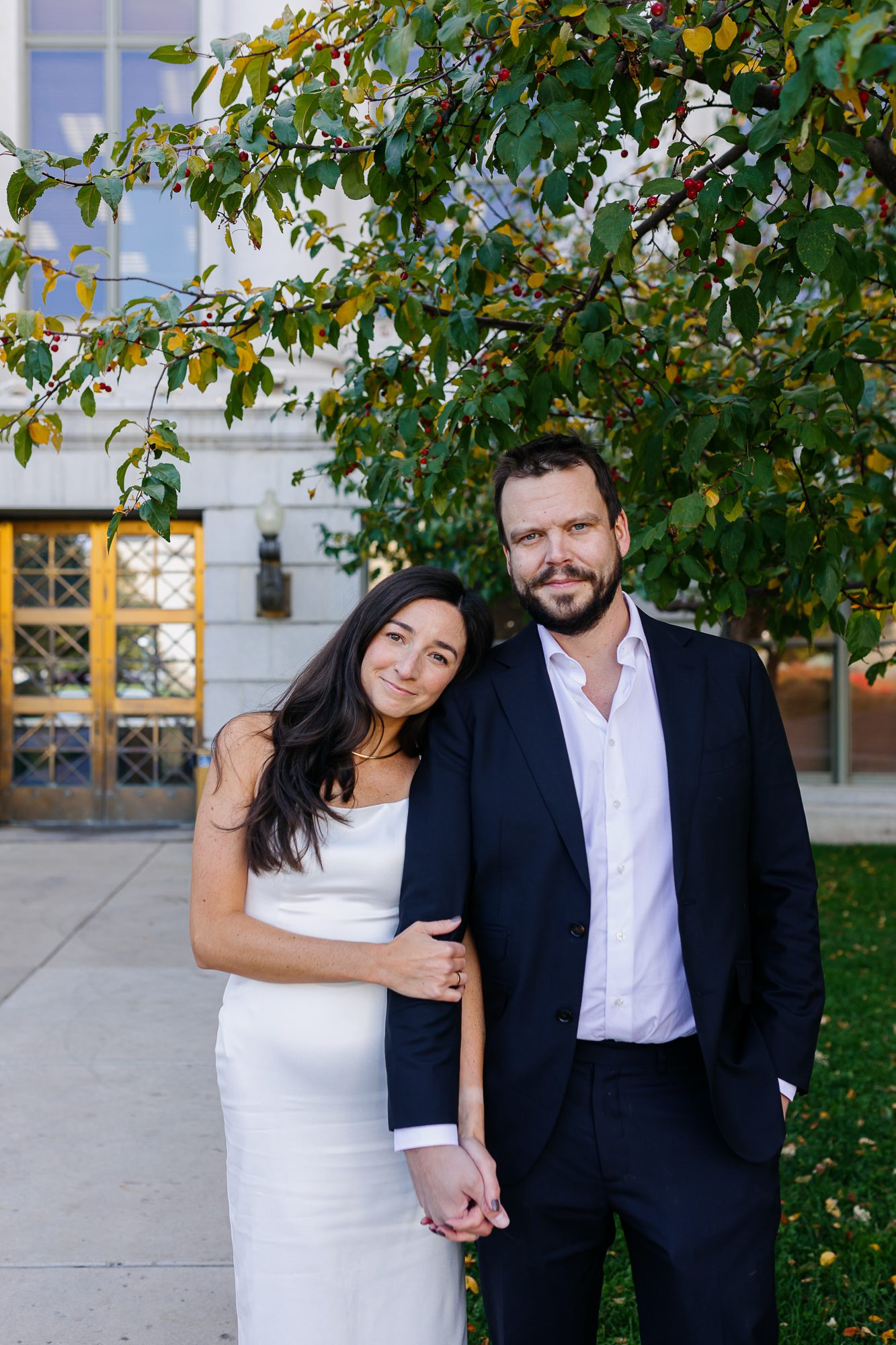 Denver courthouse elopement photographer captures bride and groom before courthouse ceremony