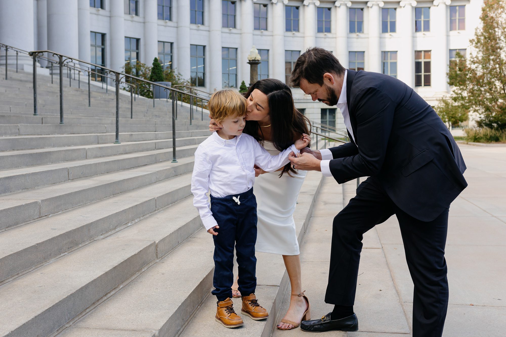 Denver courthouse elopement photographer captures family on courthouse steps