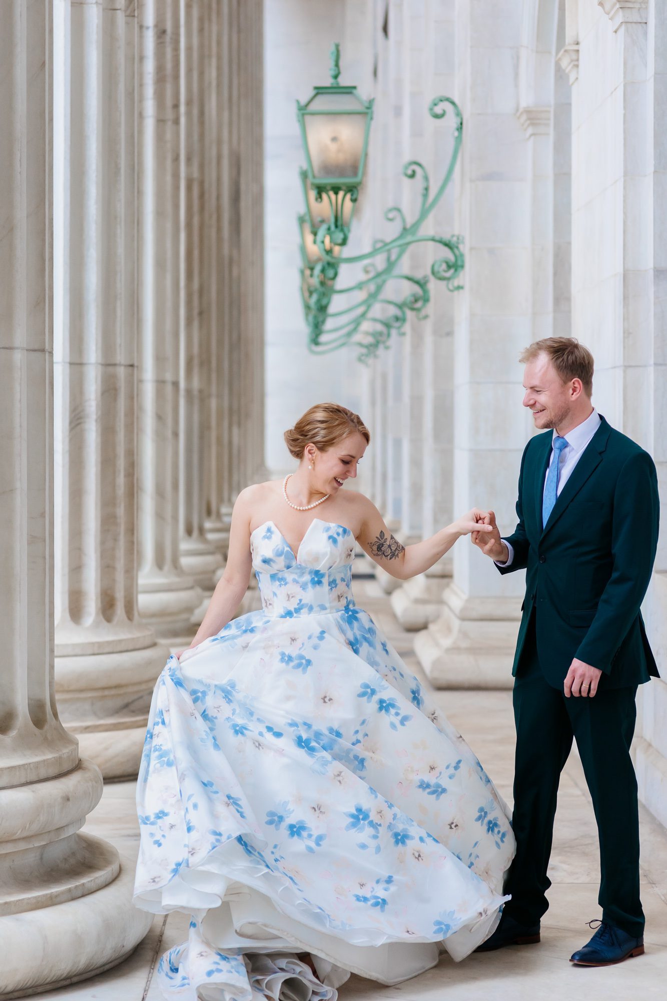 Clients posing for Denver courthouse elopement photos