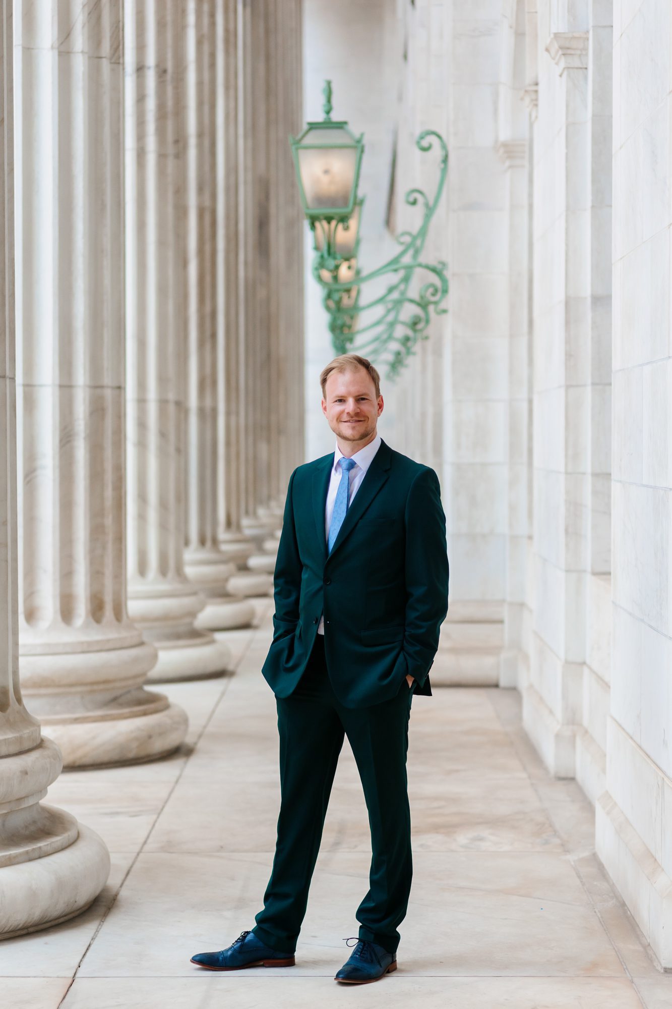 Clients posing for Denver courthouse elopement photos