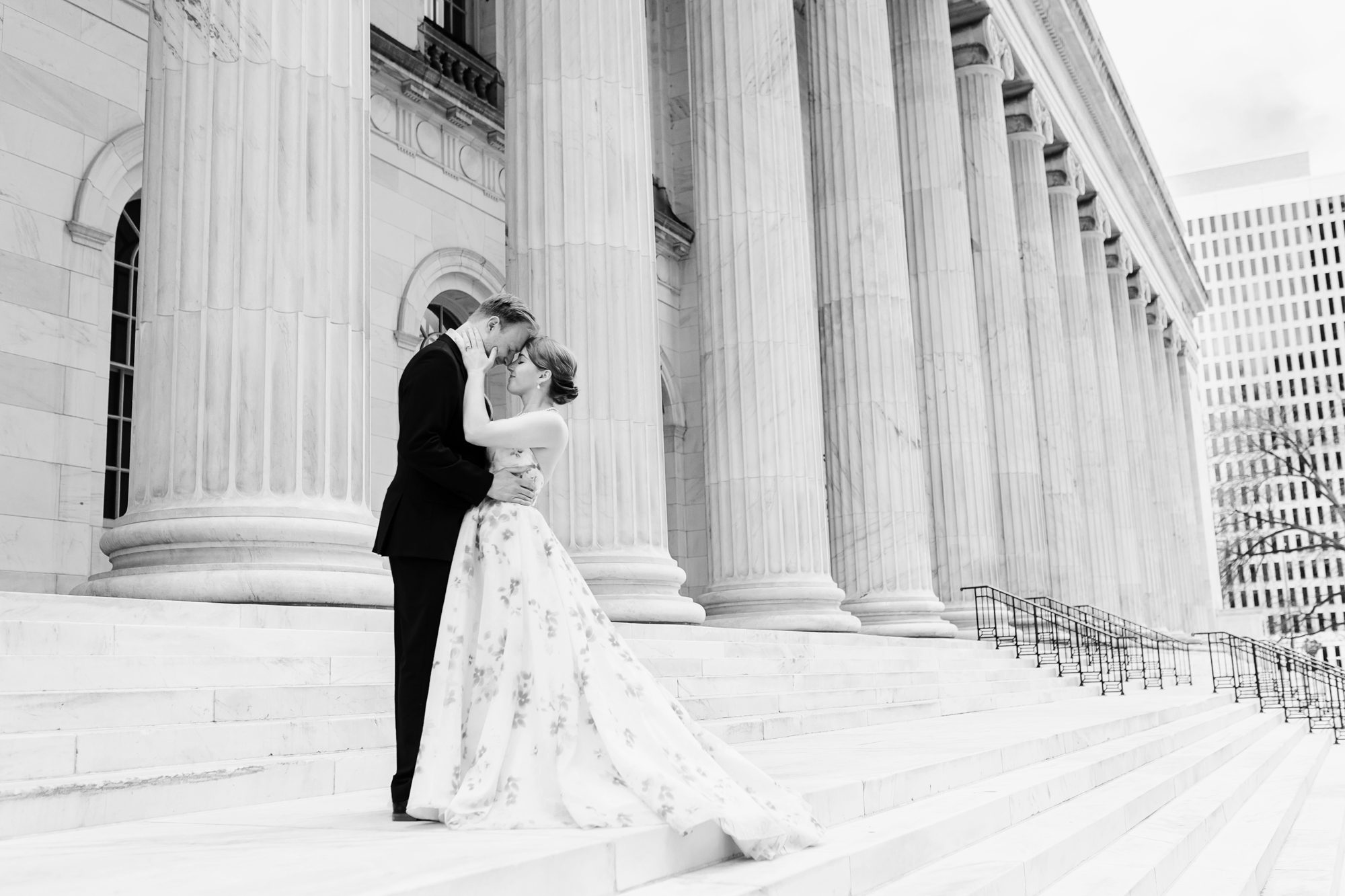 Clients posing for Denver courthouse elopement photos