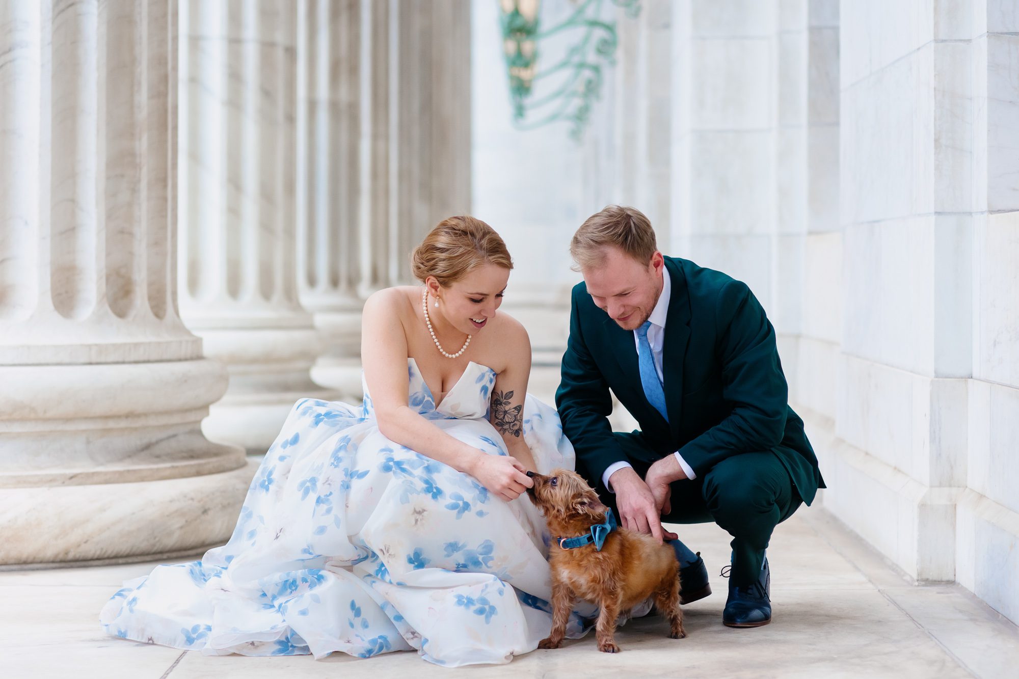 Clients posing for Denver courthouse elopement photos