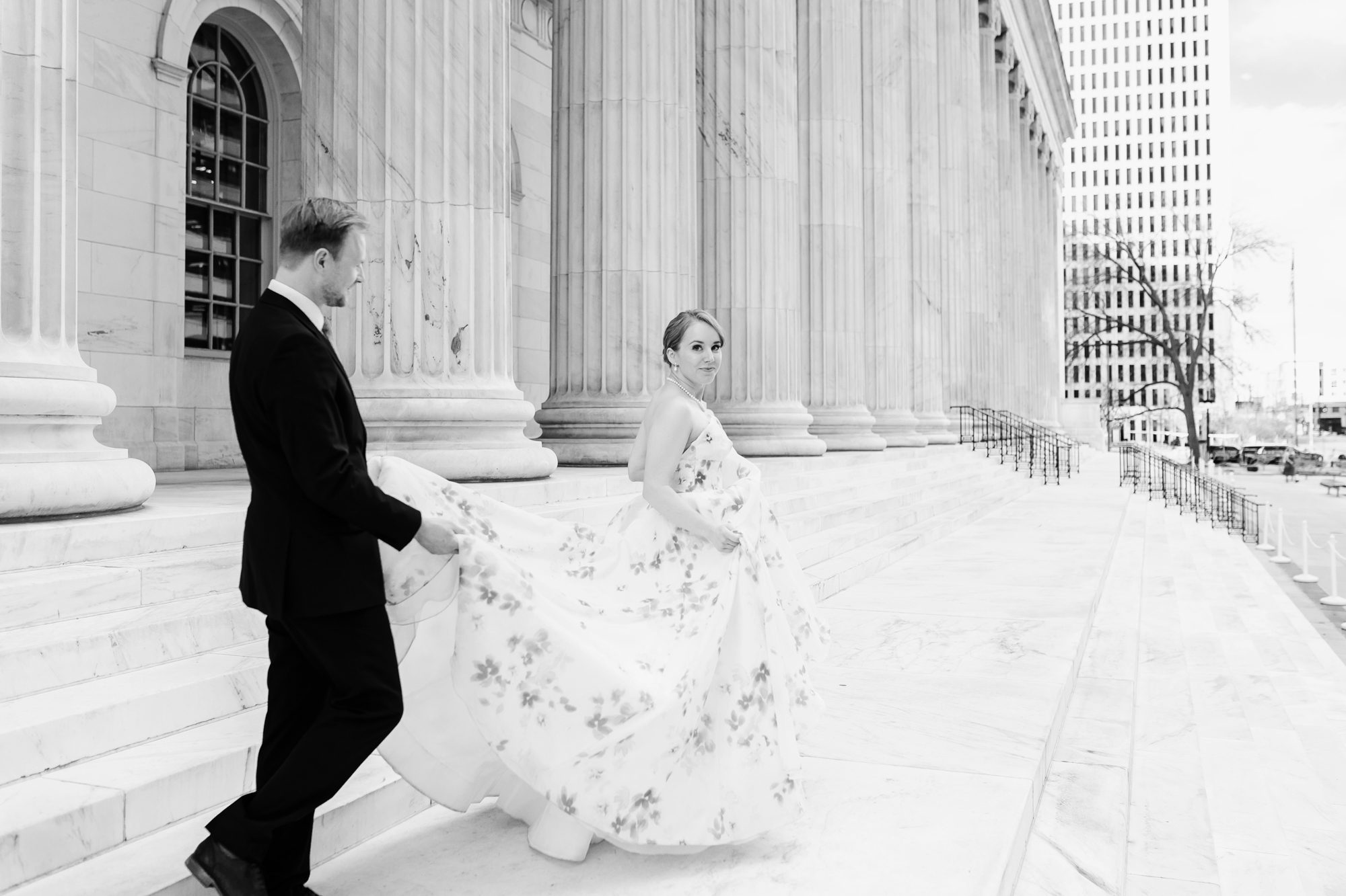 Clients posing for Denver courthouse elopement photos