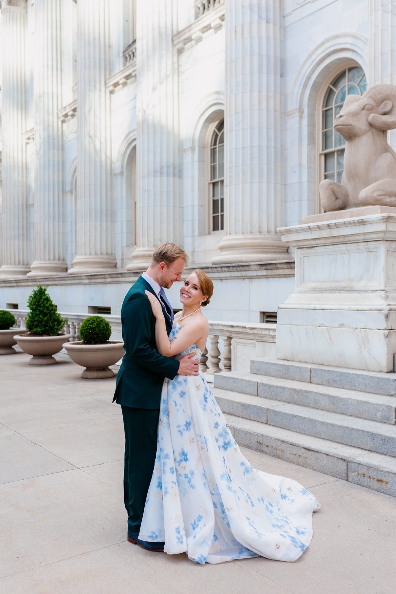Clients posing for Denver courthouse elopement photos