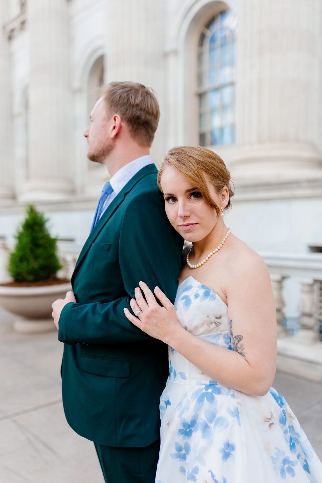 Clients posing for Denver courthouse elopement photos
