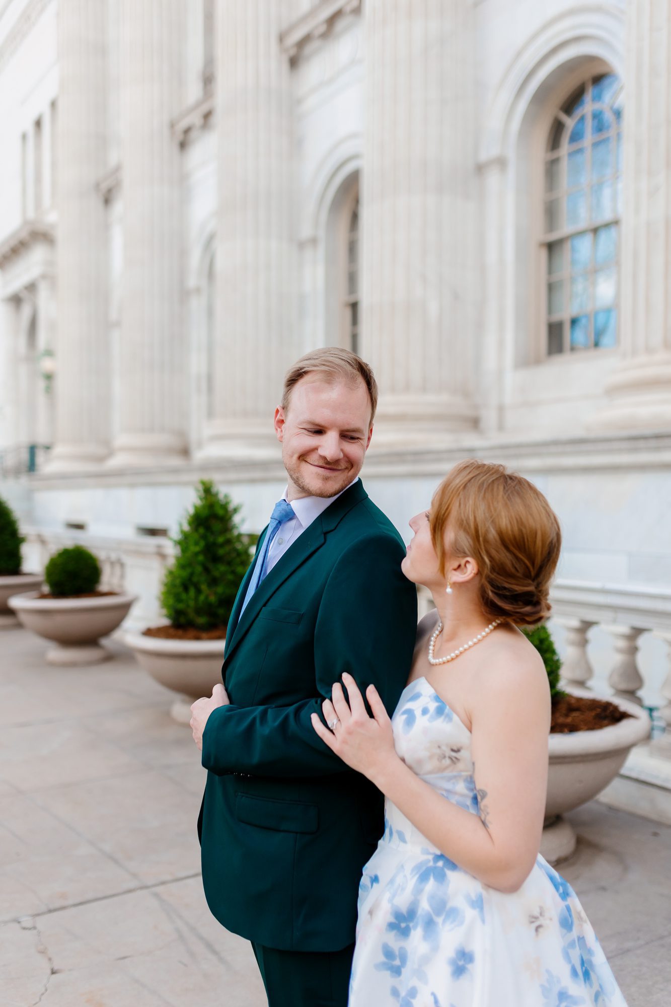 Clients posing for Denver courthouse elopement photos