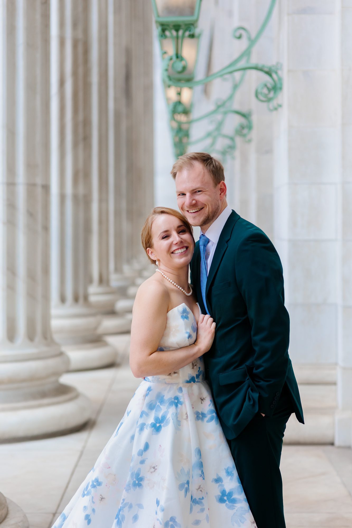Clients posing for Denver courthouse elopement photos